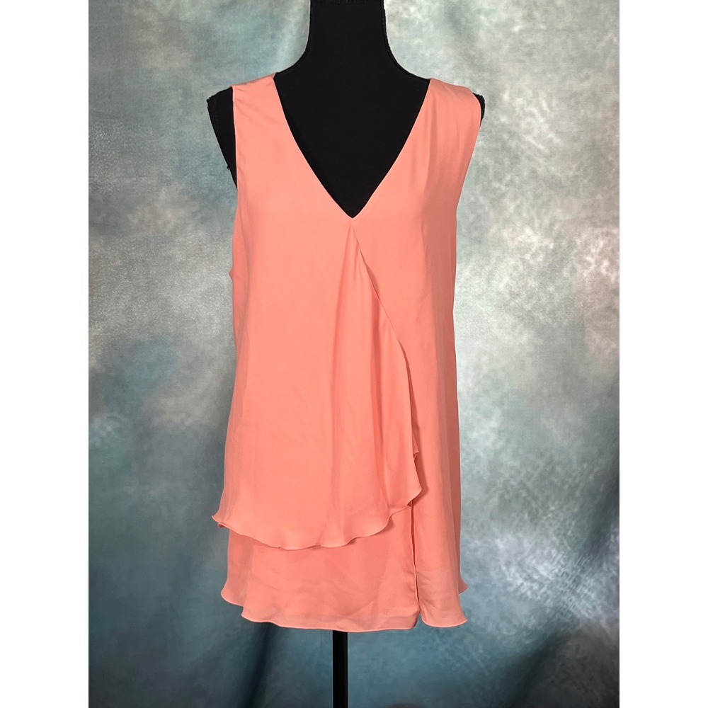 Gibson Latimer Coral Pink Double Layer‎ Ruffle V-Neck Sleeveless Blouse XXL NWT